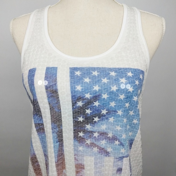PINK Victoria's Secret Tops - VS PINK Clear Sequined American Flag Size 2 white racerback tank top